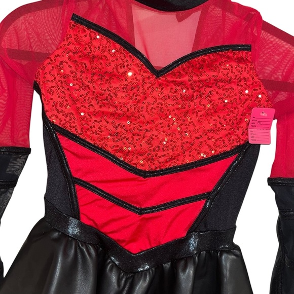 Weissman red black faux leather sequins dance dress costume child medium mc - Picture 5 of 7